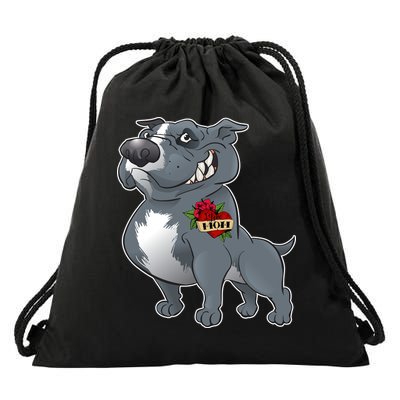 Grey Pitbull I Love Mom Drawstring Bag