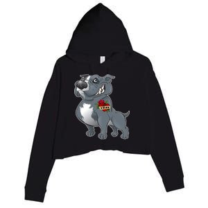 Grey Pitbull I Love Mom Crop Fleece Hoodie