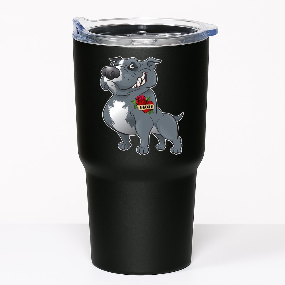 Grey Pitbull I Love Mom Tumbler
