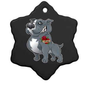 Grey Pitbull I Love Mom Ceramic Star Ornament