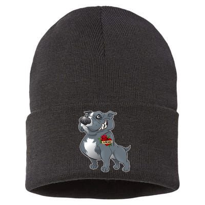 Grey Pitbull I Love Mom Sustainable Knit Beanie