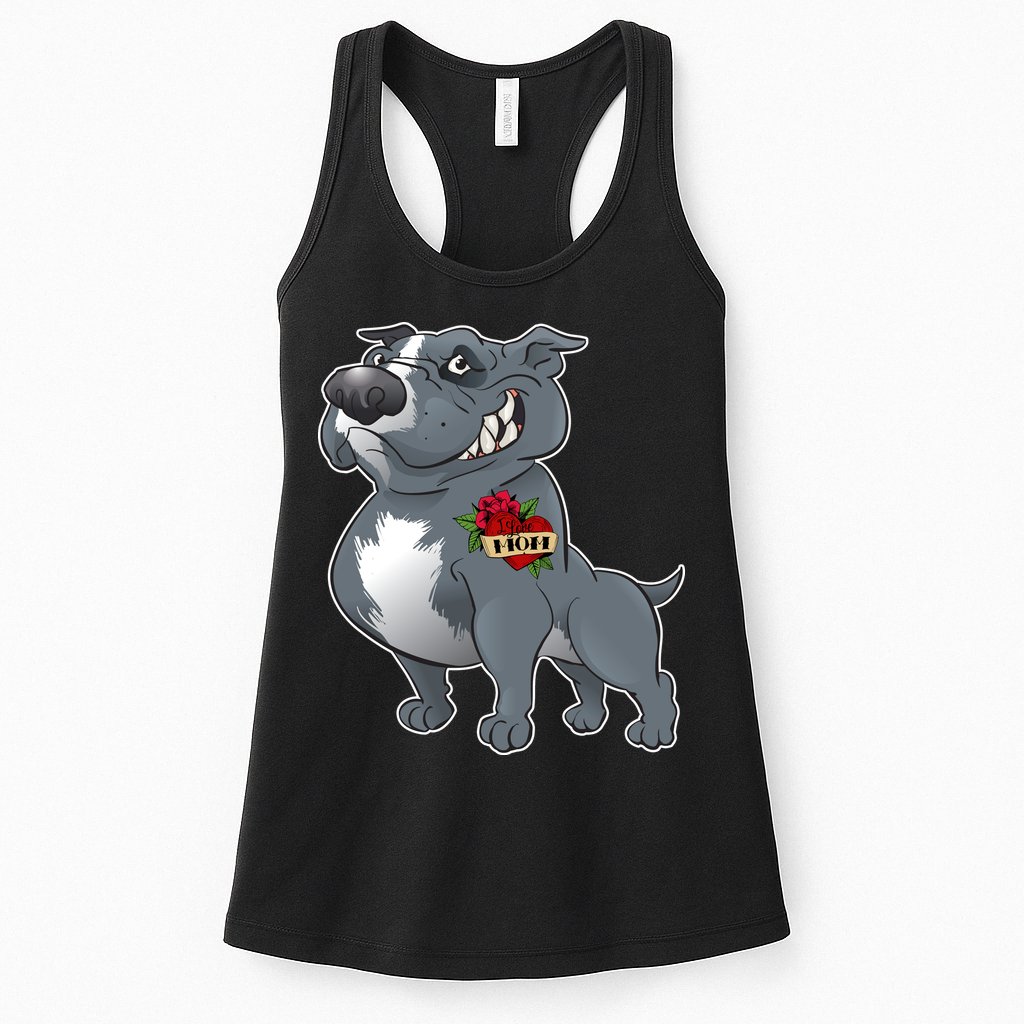 Grey Pitbull I Love Mom Womens Tank Top