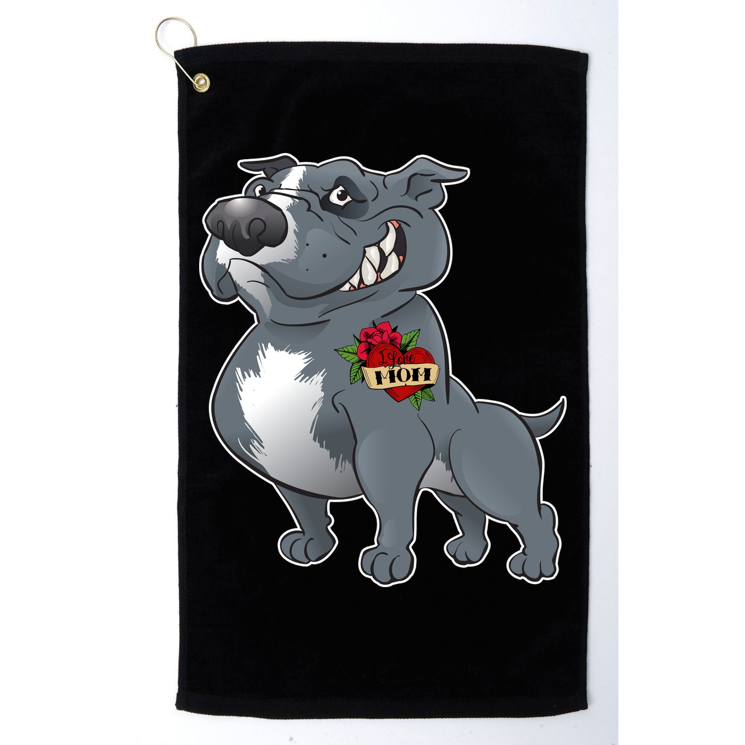 Grey Pitbull I Love Mom Golf Towel
