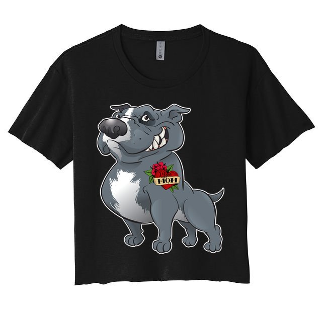 Grey Pitbull I Love Mom Crop Top