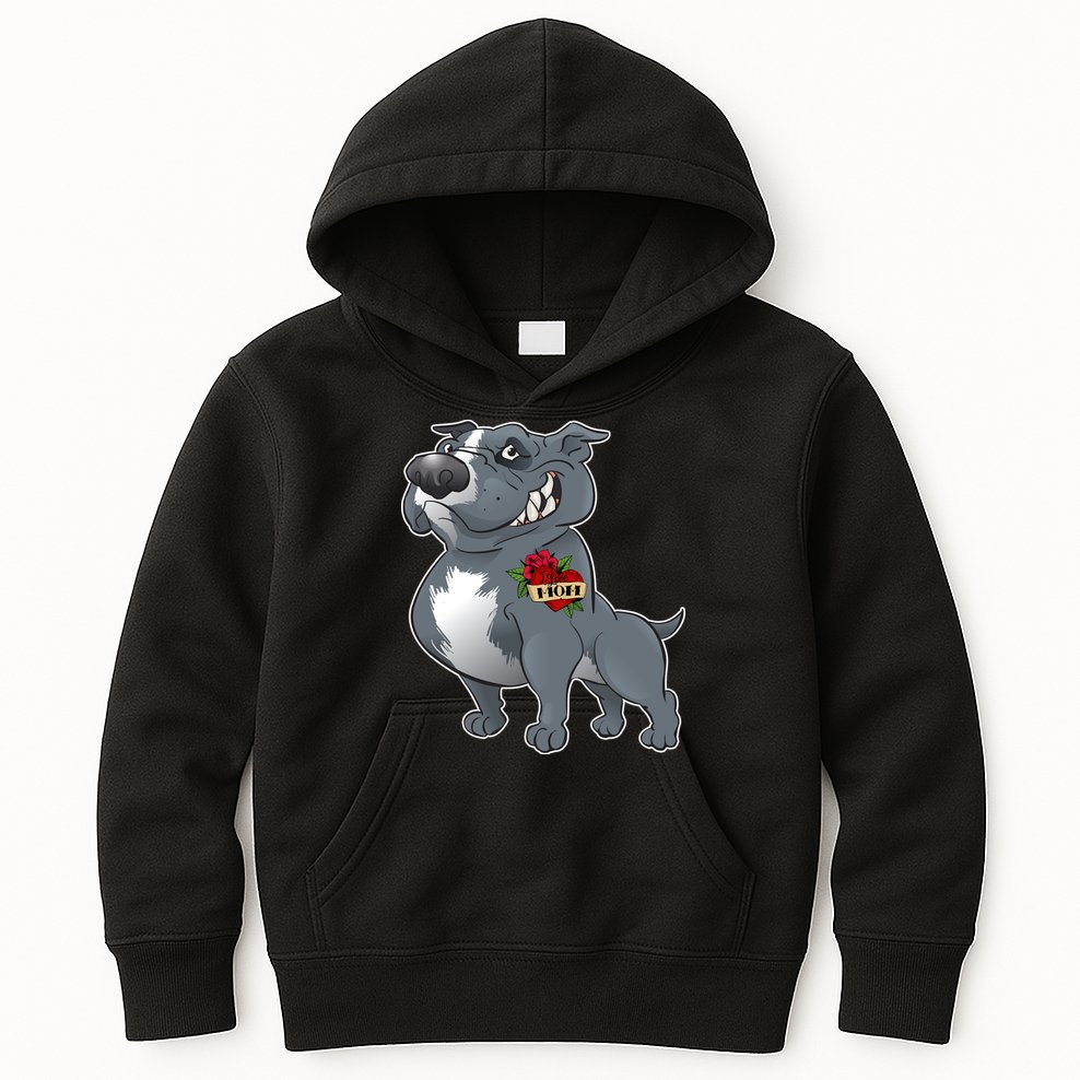 Grey Pitbull I Love Mom Kids Hoodie