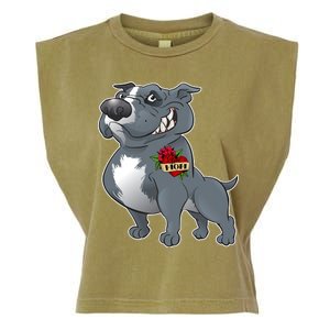 Grey Pitbull I Love Mom Garment-Dyed Women's Muscle Tee