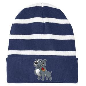 Grey Pitbull I Love Mom Striped Beanie with Solid Band