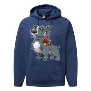 Grey Pitbull I Love Mom Performance Fleece Hoodie