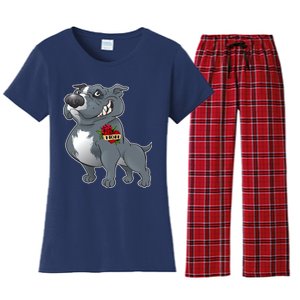 Grey Pitbull I Love Mom Women's Flannel Pajama Set