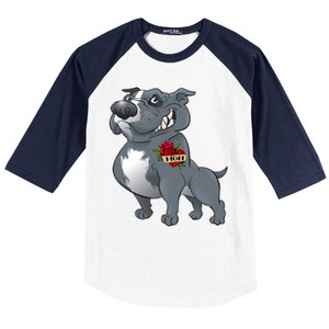 Grey Pitbull I Love Mom Baseball Sleeve Shirt