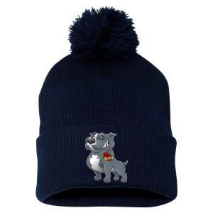 Grey Pitbull I Love Mom Pom Pom 12in Knit Beanie