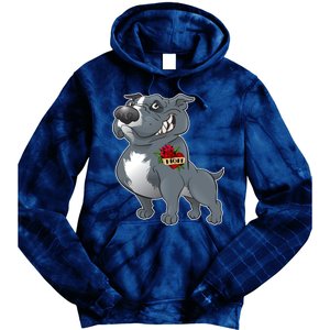 Grey Pitbull I Love Mom Tie Dye Hoodie