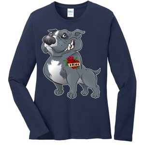 Grey Pitbull I Love Mom Ladies Long Sleeve Shirt