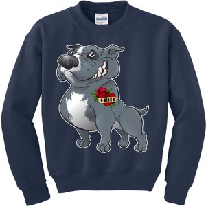 Grey Pitbull I Love Mom Kids Sweatshirt