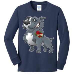 Grey Pitbull I Love Mom Kids Long Sleeve Shirt