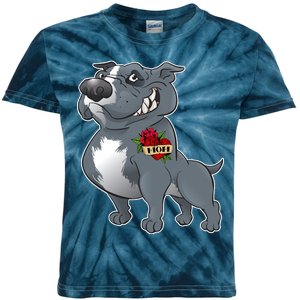 Grey Pitbull I Love Mom Kids Tie-Dye T-Shirt