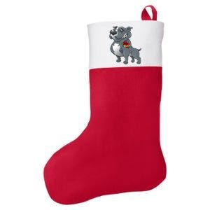 Grey Pitbull I Love Mom Felt Holiday Christmas Stocking