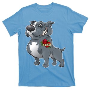 Grey Pitbull I Love Mom T-Shirt