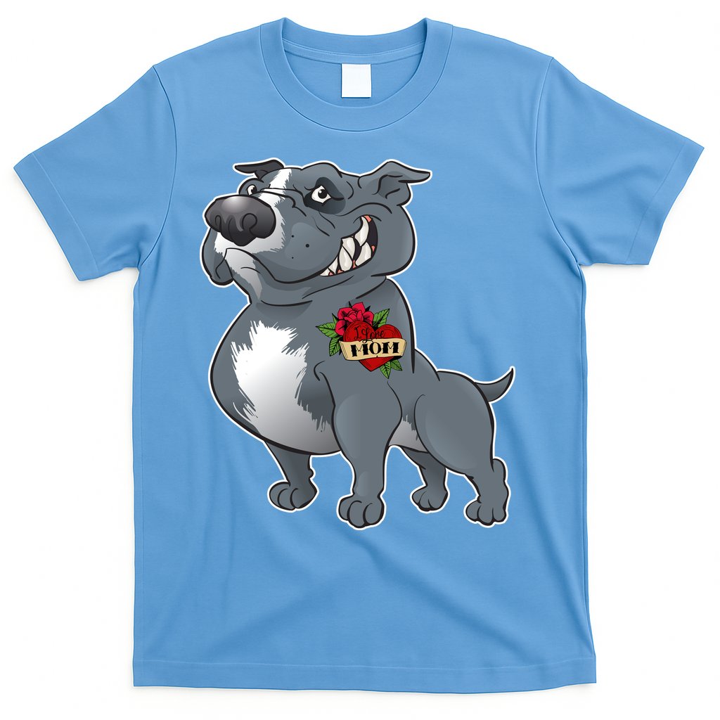 Grey Pitbull I Love Mom T-Shirt