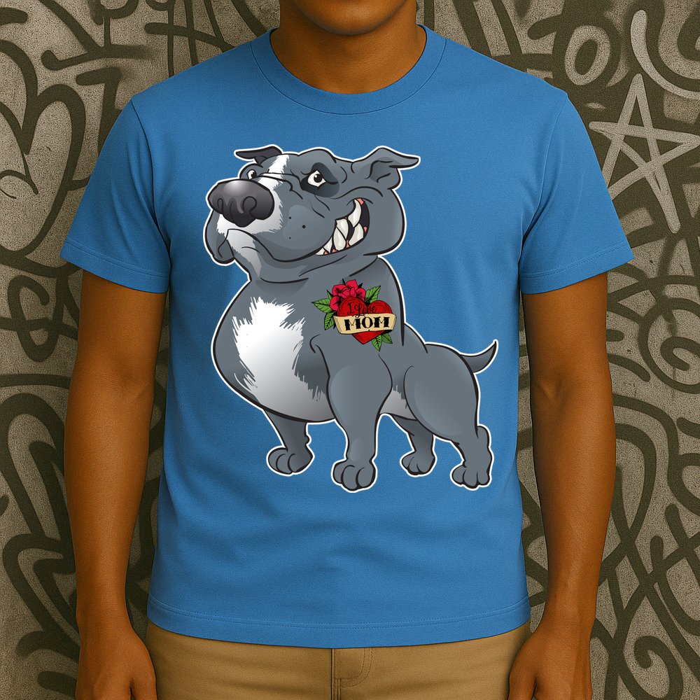 Grey Pitbull I Love Mom T-Shirt
