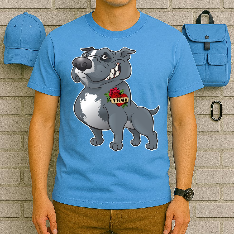 Grey Pitbull I Love Mom T-Shirt