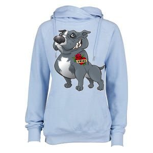 Grey Pitbull I Love Mom Womens Funnel Neck Pullover Hood