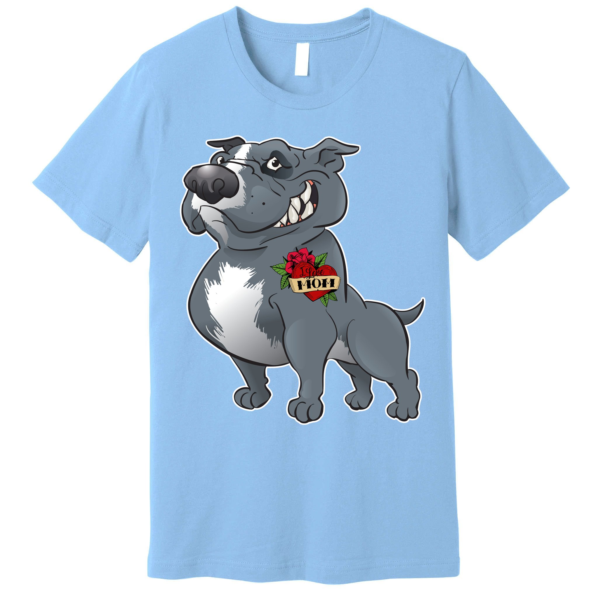 Grey Pitbull I Love Mom Premium T-Shirt
