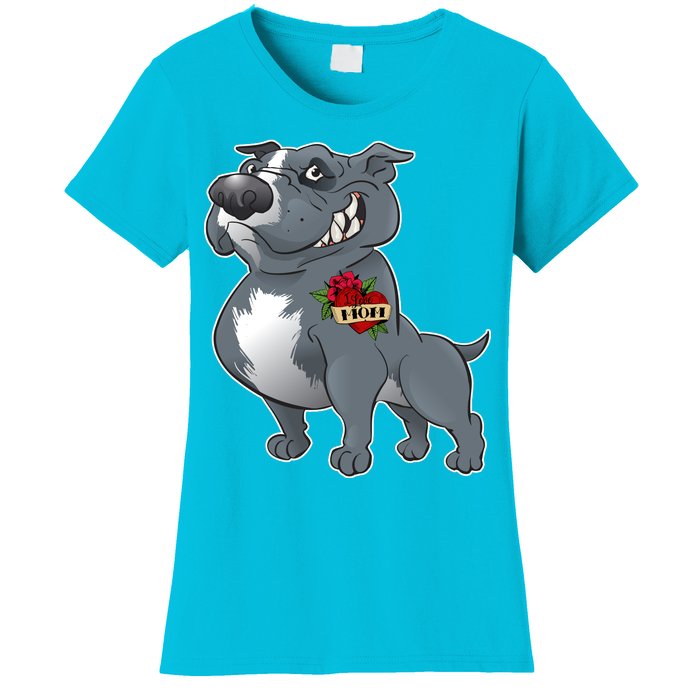 Grey Pitbull I Love Mom Women's T-Shirt