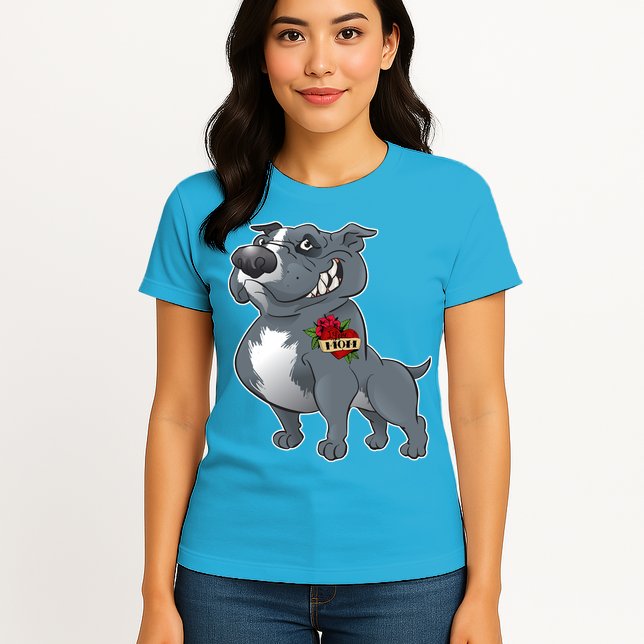 Grey Pitbull I Love Mom Womens T-Shirt
