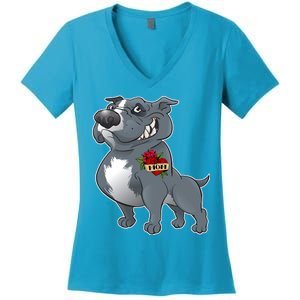 Grey Pitbull I Love Mom Women's V-Neck T-Shirt