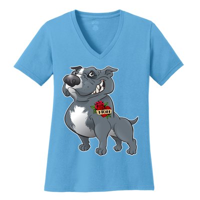 Grey Pitbull I Love Mom Women's V-Neck T-Shirt