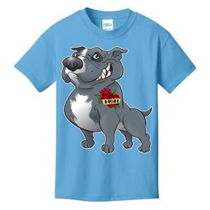 Grey Pitbull I Love Mom Kids T-Shirt