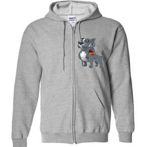 Grey Pitbull I Love Mom Full Zip Hoodie