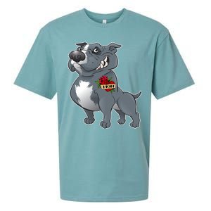 Grey Pitbull I Love Mom Sueded Cloud Jersey T-Shirt