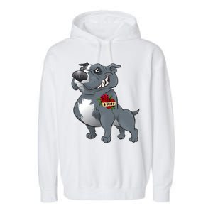 Grey Pitbull I Love Mom Garment-Dyed Fleece Hoodie