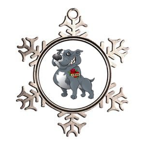 Grey Pitbull I Love Mom Metallic Star Ornament