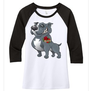 Grey Pitbull I Love Mom Women's Tri-Blend 3/4-Sleeve Raglan Shirt