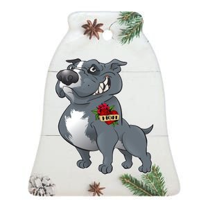 Grey Pitbull I Love Mom Ceramic Bell Ornament