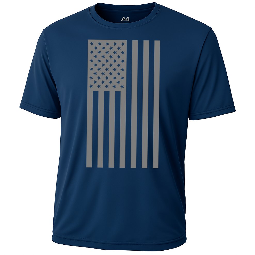 Grey Style America Flag Cooling Performance Crew T-Shirt