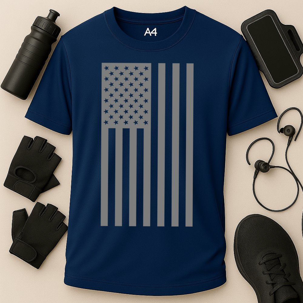 Grey Style America Flag Cooling Performance Crew T-Shirt