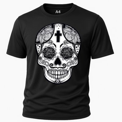 Grey Style Flower Skull Skeleton Graphic Performance Shirt