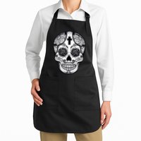 Grey Style Flower Skull Skeleton Graphic Apron