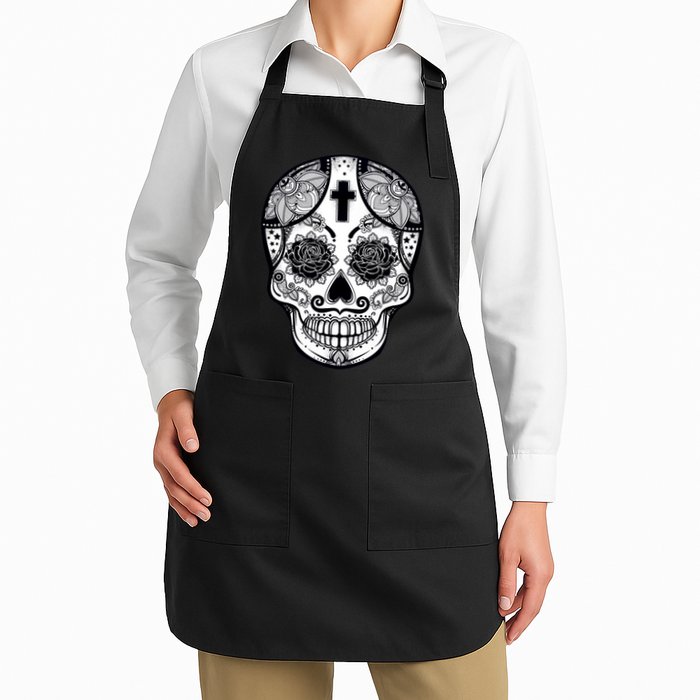 Grey Style Flower Skull Skeleton Graphic Apron