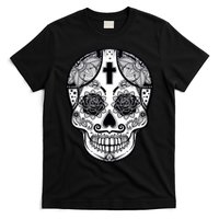 Grey Style Flower Skull Skeleton Graphic T-Shirt