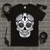 Grey Style Flower Skull Skeleton Graphic T-Shirt