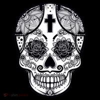 Grey Style Flower Skull Skeleton Graphic T-Shirt