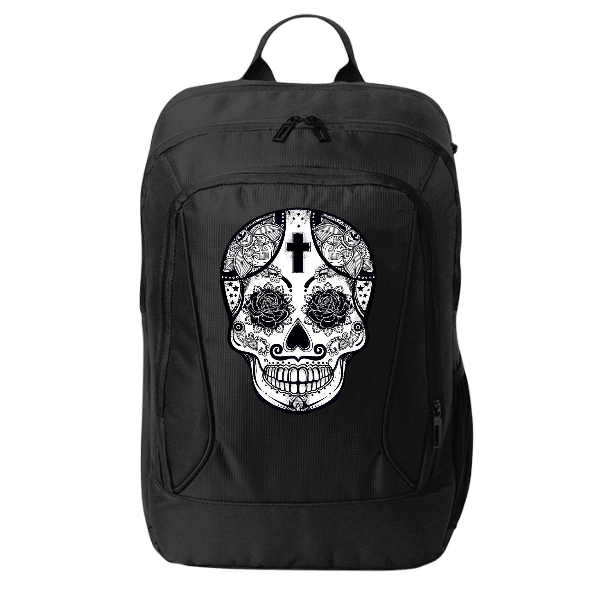 Grey Style Flower Skull Skeleton Graphic City Backpack