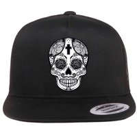 Grey Style Flower Skull Skeleton Graphic Flatbill Hat