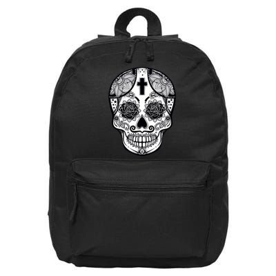 Grey Style Flower Skull Skeleton Graphic 16 in Basic Backpack