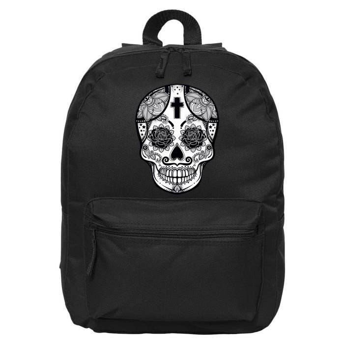 Grey Style Flower Skull Skeleton Graphic 16 in Basic Backpack